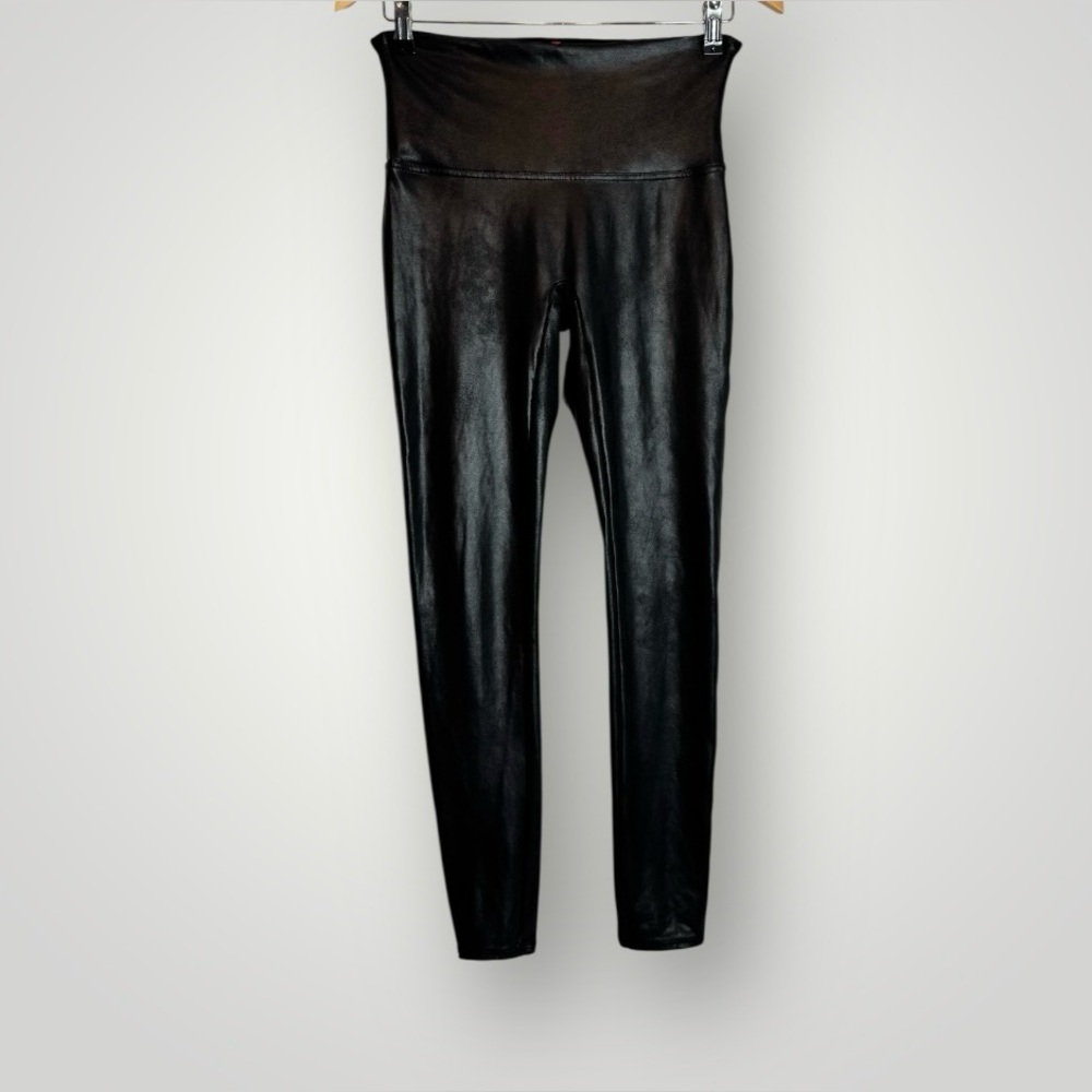 Spanx SPANXshape Faux Leather Leggings Size Large Skinny Core Compression Black - Picture 3 of 9
